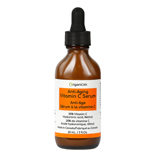 20% Vitamin C Anti-Aging Serum with Double Size 60 ml now made in Canada and Certified Organic Ingredients: Hyaluronic Acid, Aloe Vera, Hydrating Formula for Fine Lines and Wrinkles